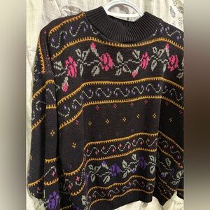 90s Colter Bay Knit Floral Patterned Black Sweater